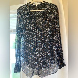Veronica Beard Sheer Black Floral Blouse